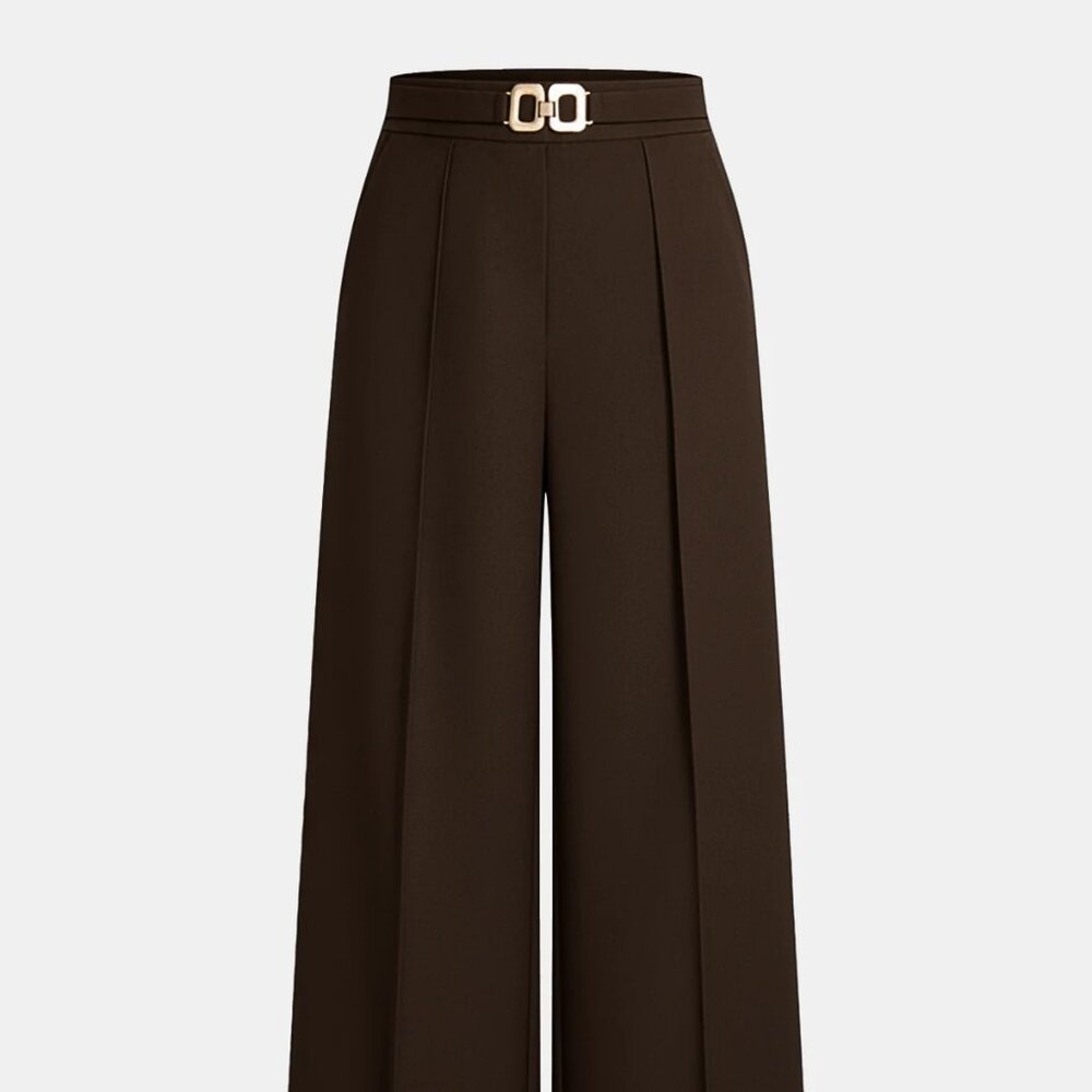 NWT Commense Metal Link High Waist Wide Leg Pants XS Brown